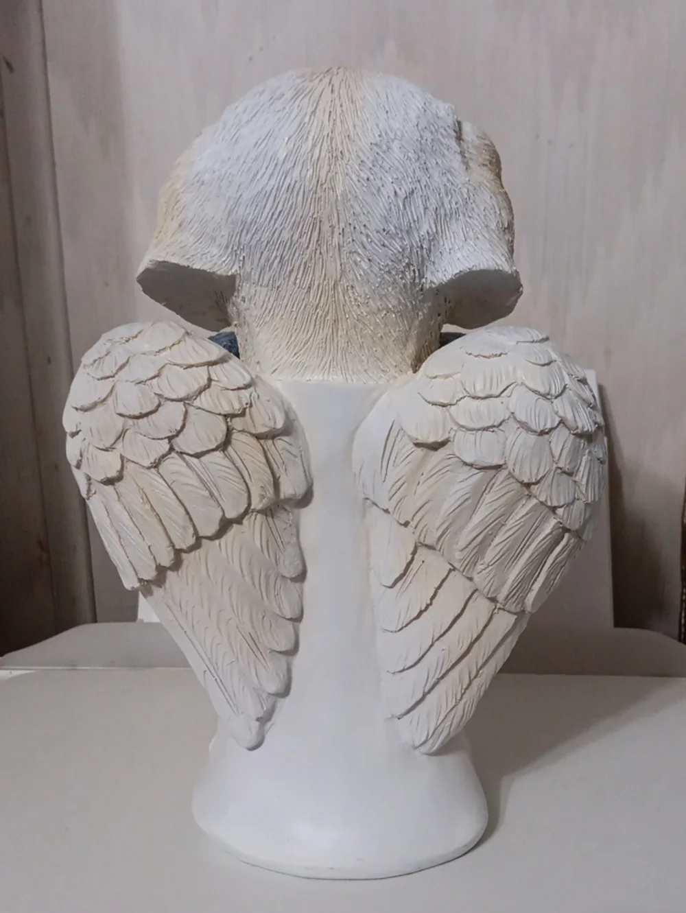 Pet Memorial Dog Statue Holding Heart - Cream and Gray